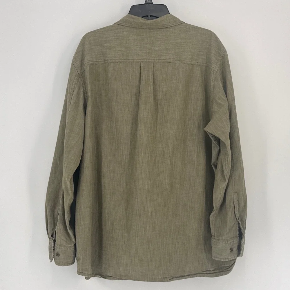 The North Face Mens Button Down Shirt XXL Green Long Sleeve Cotton Blend Pocket